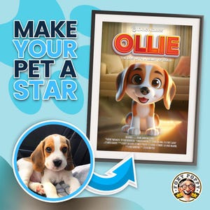 Personalized Pet Movie Poster | Pixar-style Movie Pet Poster | Cartoon Dog or Cat Portrait | Wall Art for Pet Lovers | Digital Downloads