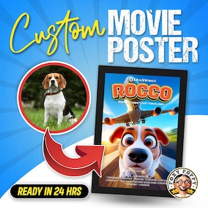 Custom Movie Poster | Pixar-Inspired Custom Cartoon Poster of your Dog | Ready in 24 hours | Custom Cartoon Movie Poster | Digital Downloads