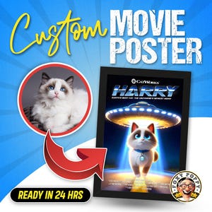 Portrait de chat de dessin animé personnalisé | Poster cartoon de votre animal de compagnie inspiré de Pixar | Prêt en 24 heures | Poster dessin animé personnalisé | Téléchargements numériques