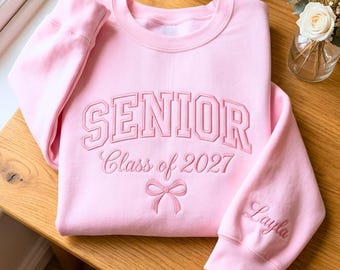 Embroidered Senior Sweatshirt, Class of 2027, Personalized Cheer Gift, Coquette Crewneck