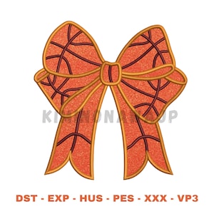 May include: Orange and brown bow with a basketball pattern. The bow is outlined in gold.