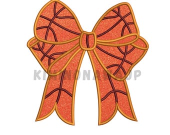 Basketball Side Bow Appliqué Embroidery Design (3-7 Inches) (DST)