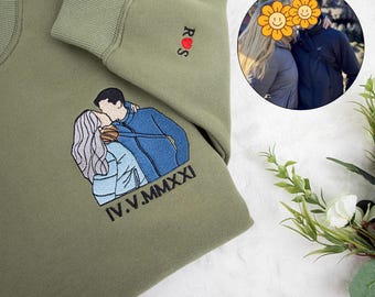 Embroidered Portrait Sweatshirt, Custom Photo on Hoodie Embroidered, Father Portrait Hoodie from Your Photo, Valentines day shirt