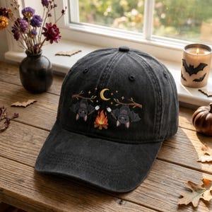 Embroidered Bat Camping Hat, Halloween Costume, Cotton Fall Festival Cap
