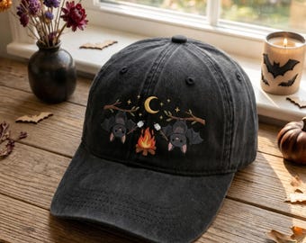 Embroidered Bat Camping Hat, Halloween Costume, Cotton Fall Festival Cap