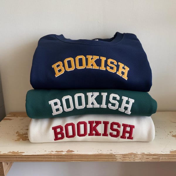 Bookish Embroidered Crewneck Sweatshirt, Reading Lover Gift
