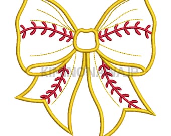 Softball Bow Appliqué Embroidery Design, Sport Side Ribbon (DST) (Instant Download)