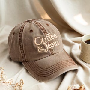 Embroidered Coffee & Jesus Washed Cap, Christian Graphic, Faith Cap