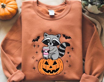 Halloween Raccoon Embroidered Sweatshirt, Spooky Season Sweater