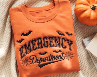 Embroidered Emergency Department Halloween Sweatshirt, ER Nurse Gift