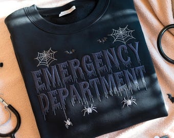 Embroidered Emergency Department Halloween Sweatshirt, ER Nurse Spooky Tee