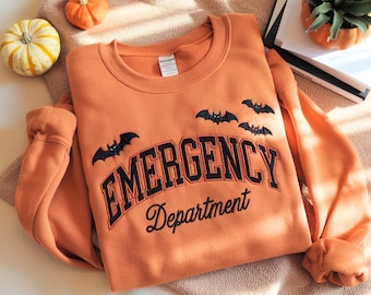 Emergency Department Halloween Embroidered Sweatshirt, ER Nurse Gift