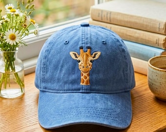 Giraffe embroidered baseball dad hat, low profile mom cap, adjustable fits most adults