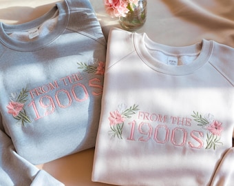 Embroidered Floral Sweatshirt: Vintage Cross Stitch, Spring Roses