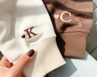 Custom Embroidered Initial Heart Sweatshirt: Couples Personalized Hoodie
