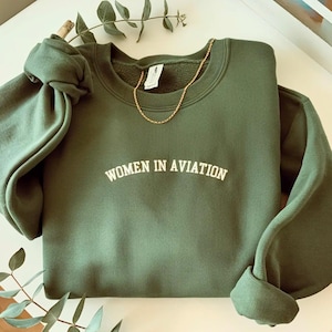 Embroidered Women in Aviation Sweatshirt, Aviatrix Apparel, Pilot Gift For Her, Crewneck Sweater