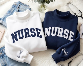 Sudadera de cuello alto bordada personalizada para enfermeras, regalo para enfermeras tituladas