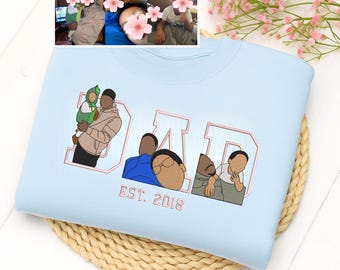 Custom Embroidered Dad Portrait Sweatshirt, Personalized Papa Hoodie