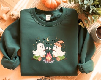 Ghost Camping Embroidered SweatShirt: Halloween Camp Life Tee