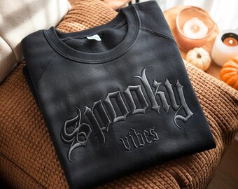 Embroidered Spooky Vibes Sweatshirt - Halloween Crewneck