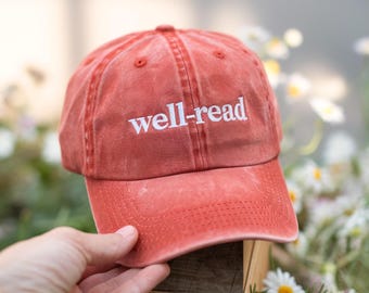 Embroidered Well-Read Washed Cap, Book Lover Gift