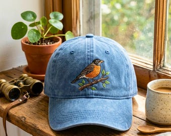 Baltimore Oriole Embroidered Washed Cotton Baseball Cap, Wildlife Bird Watcher Hat
