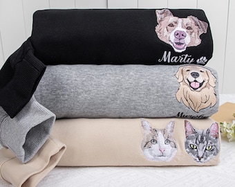 Custom Embroidered Pet Portrait Sweatshirt, Personalized Dog Hoodie