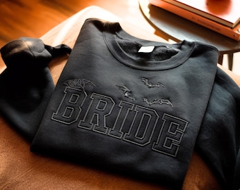 Halloween Bride Embroidered Sweatshirt, Gothic Bridal Shirt