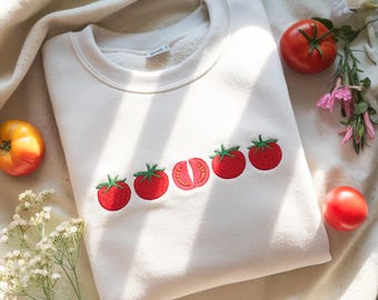 Embroidered Tomato Sweatshirt – Cottagecore Farm Shirt, Gardener Gift
