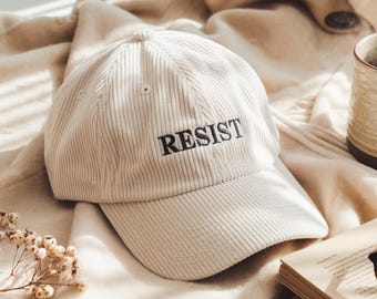 Resist Embroidered Corduroy Hat, Political Baseball Cap