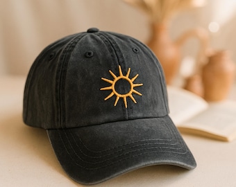 Custom Embroidered Sun Baseball Cap, Washed Hat