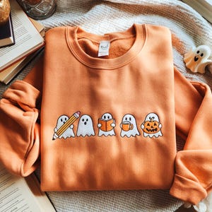 Embroidered Halloween Ghost Teacher Sweatshirt, Fall Autumn Shirt