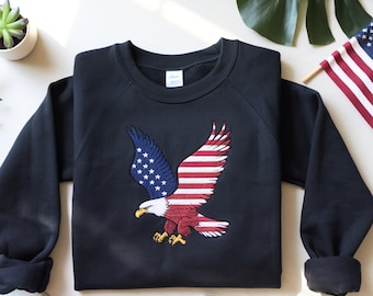 Embroidered Eagle Sweatshirt, Patriotic USA Flag Crewneck