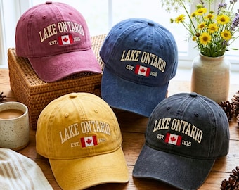 Gorra bordada del lago Ontario, gorra de algodón lavado, regalo de recuerdo canadiense