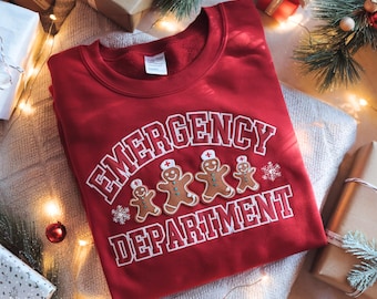 Embroidered Emergency Department Christmas Sweatshirt: ER Nurse/Doctor Holiday Shirt