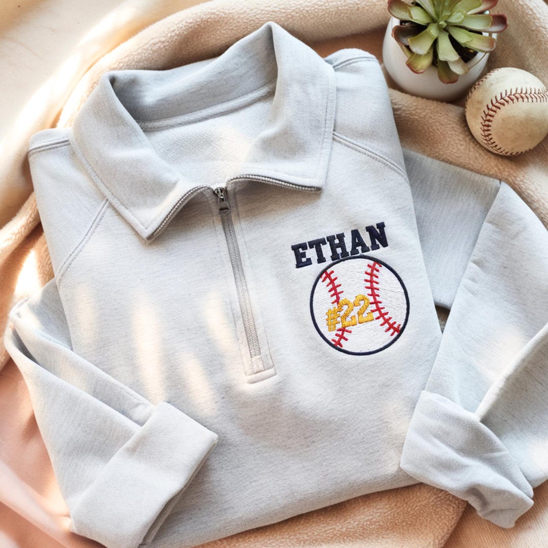 Custom Embroidered Baseball Quarter Zip Sweatshirt, Personalized Sports ...