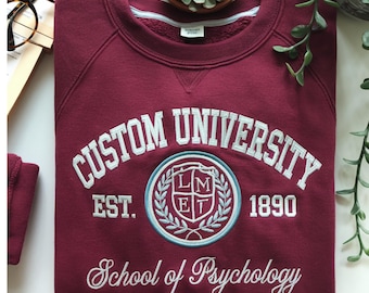 Embroidered Custom College Sweatshirt, University Logo Hoodie, Graduation Gift