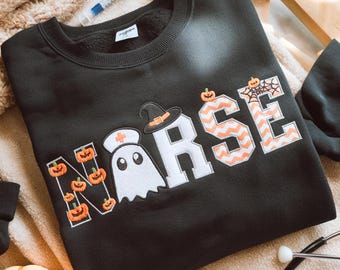 Halloween Nurse Embroidered Sweatshirt, Spooky Season Gift
