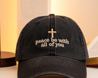 Embroidered 'Peace Be With You' Washed Black Baseball Cap