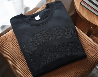 Embroidered Sweatshirt - I Could Be Meaner, Funny Sarcastic Apparel