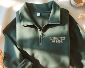 Custom Embroidered Quarter Zip Sweatshirt, Personalized Text Sweater