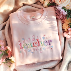 Sudadera de profesora bordada, diseño multicolor