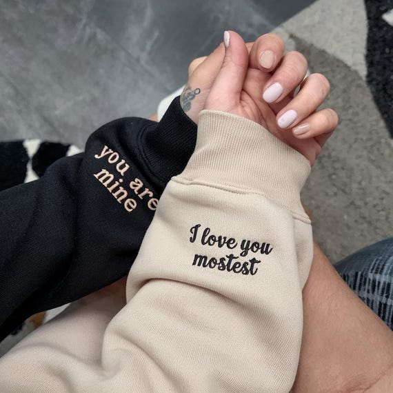 Custom Embroidered Hoodie or Sweatshirt Crewneck, Couple Gifts Anniversary gf/bf lgbtq birthday wedding gift matching hoodies, gift for her