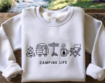 Embroidered Camping Life Sweatshirt, Outdoorsy Gift