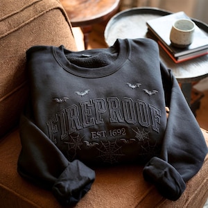 Sudadera bordada de Halloween, ignífuga desde 1692, camisa de bruja