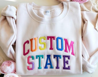Custom Embroidered State Crewneck Sweatshirt, Multicolor Embroidery