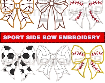 Sport Side Bow Appliqué Embroidery Design Bundle (5 Sizes)
