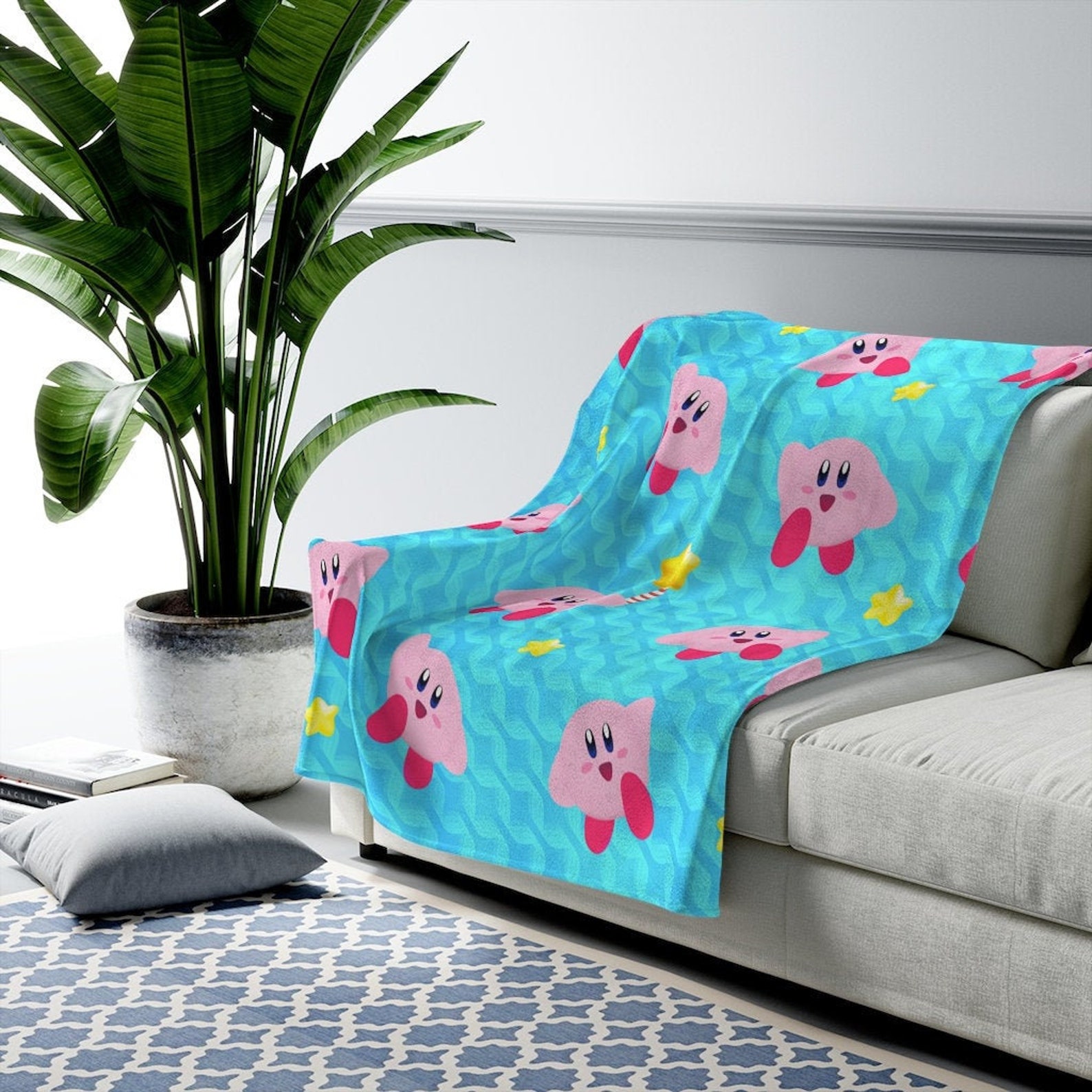 Kirby Throw Blanket Velveteen Plush Blanket Pink and Blue Etsy