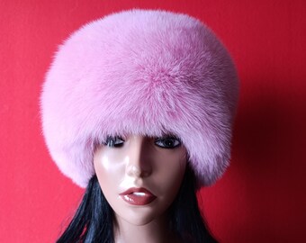Pink Fur Aviator Hat, Saga Fox Fur Winter Trapper Hat for Women