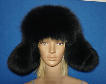 最新最全のをすべて Black Real Etsy - S/XL Regulated Hat,size Fur Fox 帽子